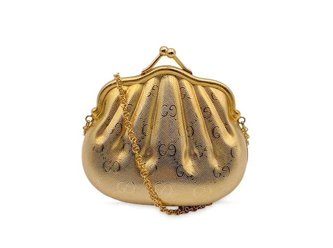 Gucci Vintage Rare Gold Metal GG Monogram Evening Bag Minaudiere  