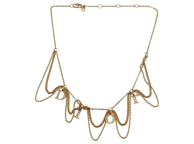 Colar feminino Dior em metal dourado e strass  ref.1081649