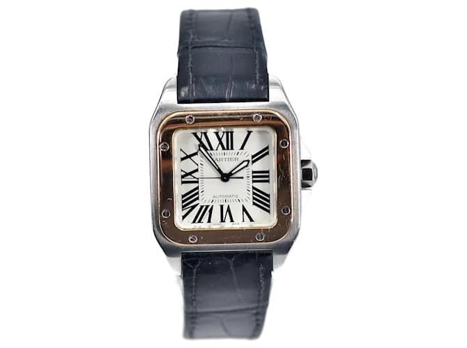 Cartier Santos 100 bracelet montre Cuir Noir  ref.1081662