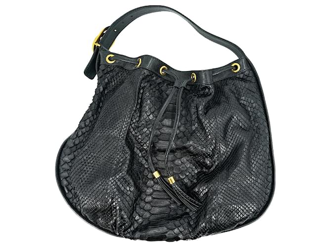 Gucci Drawstrng Leather Hobo Bag 223951 Black Pony-style