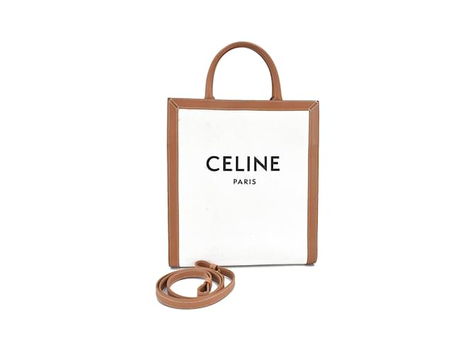 Céline Vertikale Cabas-Tasche Weiß Leinwand  ref.1081690