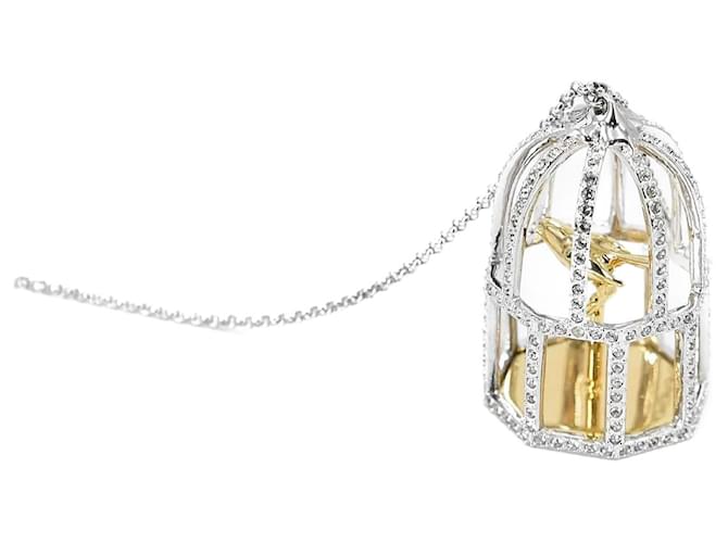 Autre Marque Diamond Birdcage Pendant Necklace Silvery Metal  ref.1081693