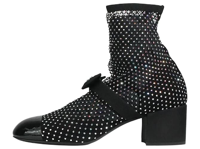 Chanel Black crystal embellished ankle boots - size EU 39 ref