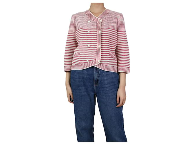 Chanel Red double-breasted striped cardigan - size UK 14  ref.1081713