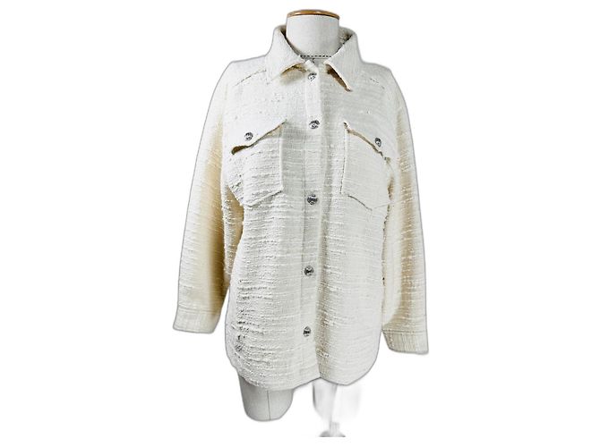 Ba&Sh Giacca Camicia in Tweed Bianca Bianco