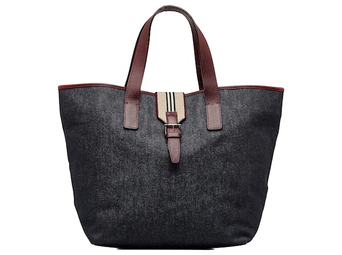 Burberry Blue Denim Handbag Dark red Pony-style calfskin Cloth  ref.1081781