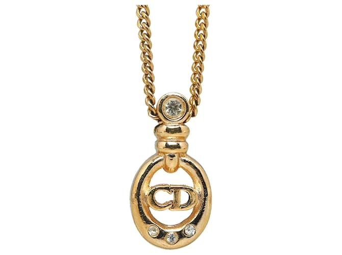 Dior Gold Logo Rhinestone Pendant Necklace Golden Metal Gold-plated  ref.1081782