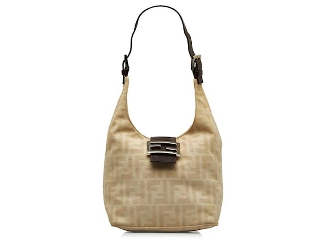 Fendi Brown Zucca Buckle Shoulder Bag Beige Cloth Cloth  ref.1081822