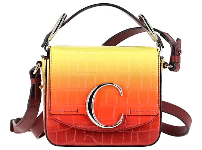 Chloé Chloe C Ombré Croc-effect Mini Shoulder Bag in Multicolor Calfskin Leather Multiple colors Pony-style calfskin  ref.1082090