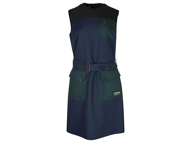 Prada Colorblock Patch Pocket Detail Belted Dress in Multicolor Polyester Multiple colors  ref.1082095