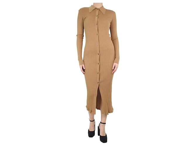 Autre Marque Camel ribbed collar knit dress - size UK 12 Brown Viscose  ref.1082150