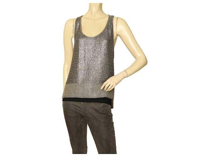 Diane Von Furstenberg DVF Camiseta sin mangas sedosa brillante con cuentas plateadas grises 6 Plata Seda  ref.1082276