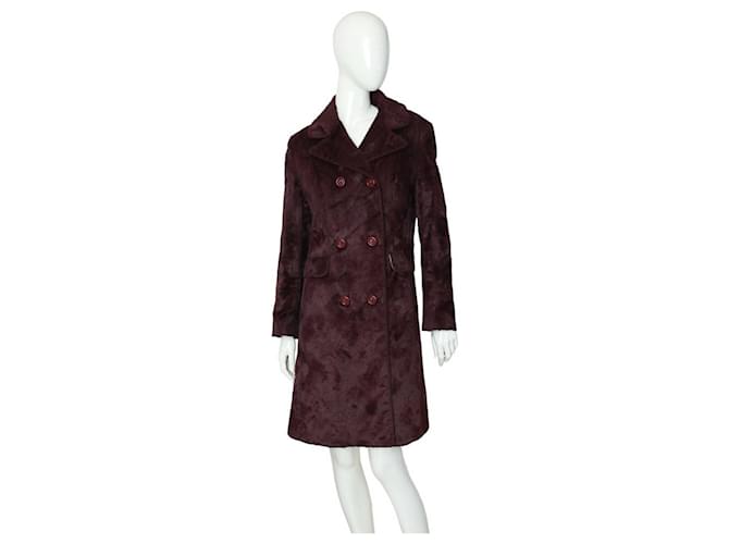 Dolce & Gabbana Burgundy Hairy Cotton lined Breasted Knee Length Coat 30/ 44 Dark red  ref.1082290