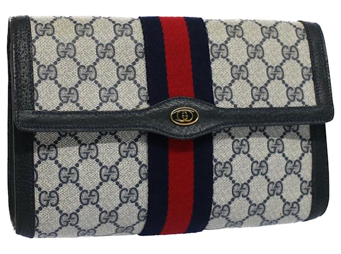 GUCCI GG Supreme Web Sherry Line Clutch Bag Navy Red Auth 54338 Navy blue  ref.1082661