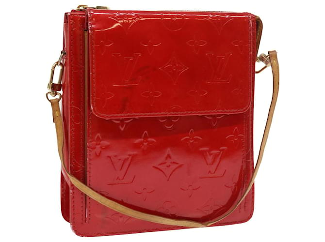 LOUIS VUITTON Monogram Vernis Motto Accessory Pouch Red M91137 LV Auth 53031 Patent leather  ref.1082682