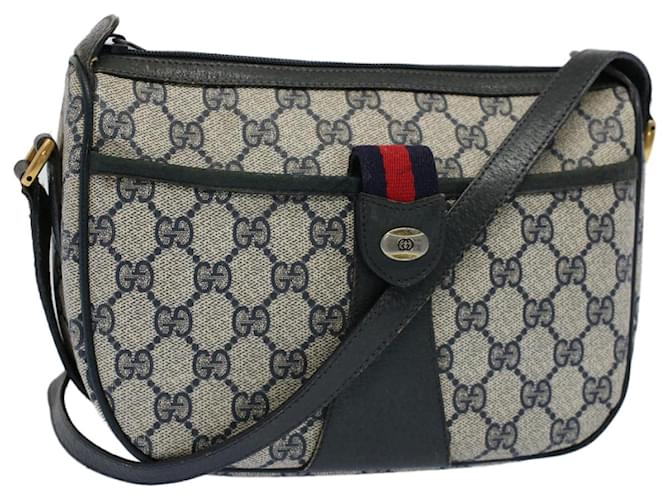 GUCCI GG Canvas Sherry Line Shoulder Bag Gray Red Navy 89 02 032 Auth yk8710 Grey Navy blue  ref.1082725