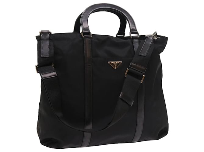 Bolsa de mão PRADA Couro Nylon 2maneira Black Auth ar10337 Preto  ref.1082743