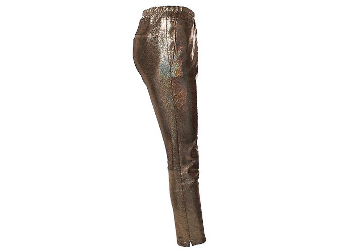 Autre Marque Suíte 22, calça de couro dourado craquelado