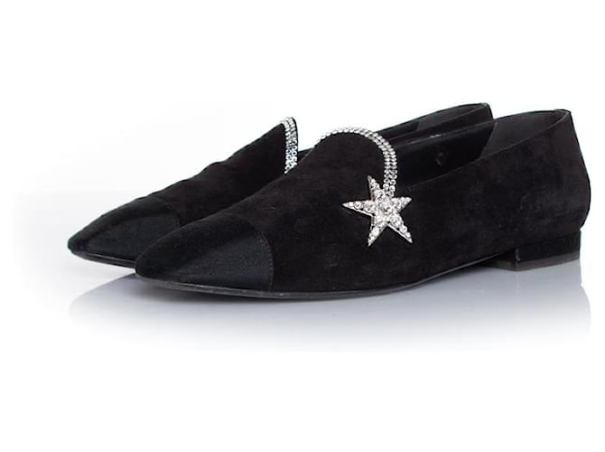Chanel, Mocassin étoile comète en daim noir Suede  ref.1082809