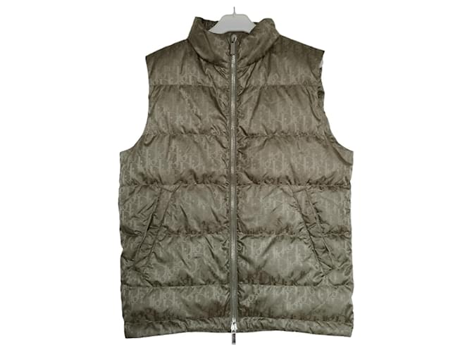 Dior sleeveless green down jacket, oblique pattern Polyamide  ref.1082830