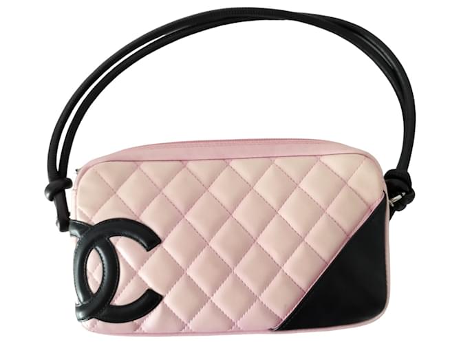 Bolsa Chanel Cambon em couro rosa e preto  ref.1082980