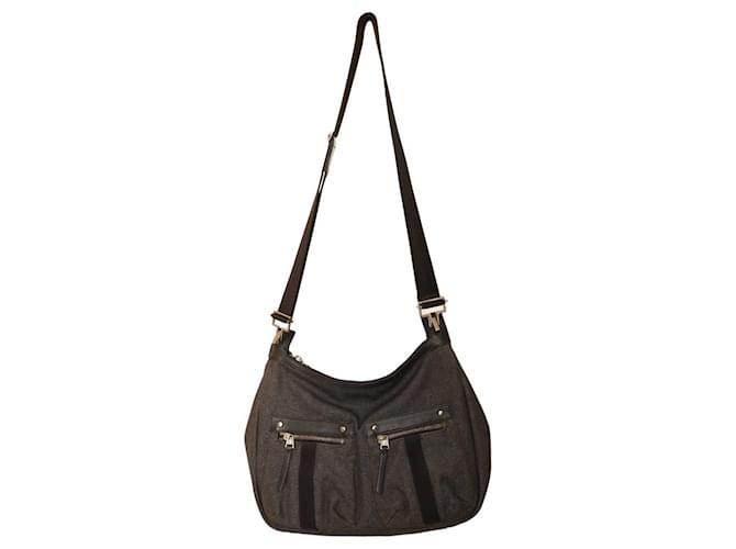 Gucci Black Denim et détails en cuir avec sac à bandoulière Silver Hardware Jean Noir  ref.1082989