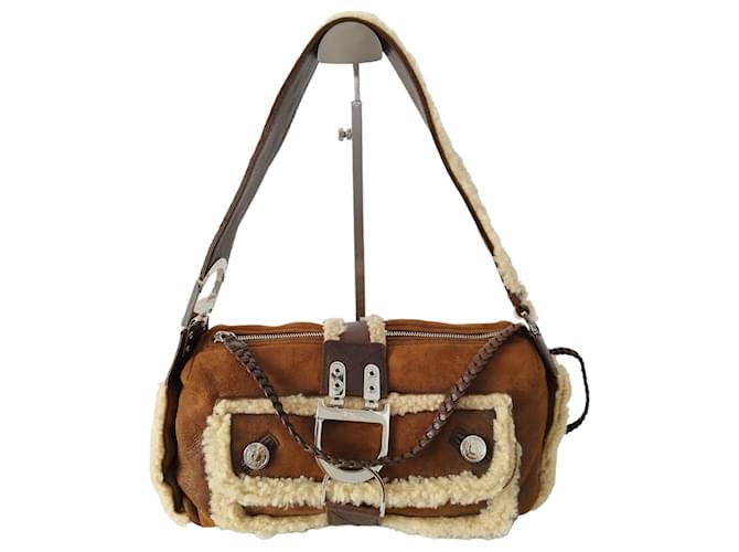 Dior Columbus bag in brown suede and leather and beige sheep wool Deerskin  ref.1082994
