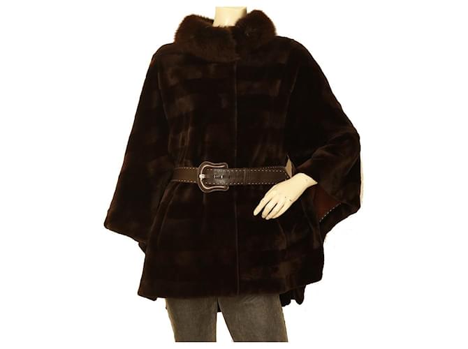 Fendi Selleria Chaqueta marrón con cinturón de piel de visón y marta abrigo corto con lados abiertos $18000 Castaño  ref.1083011