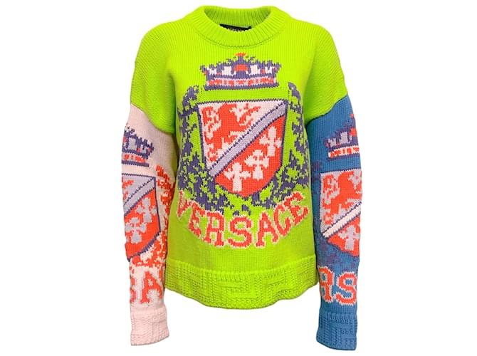 Versace Royal Rebellion Intarsia Knit Sweater Green Cotton  ref.1083041