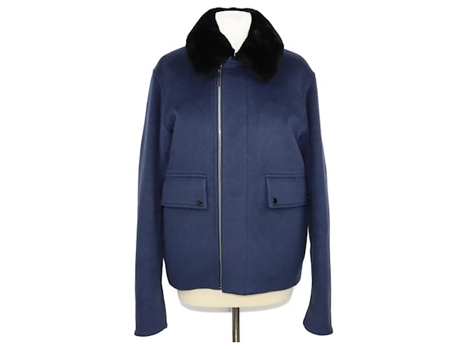 Dior Blue Black Fur Collar Jacket Cashmere  ref.1083078