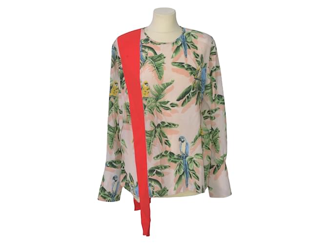 Stella Mc Cartney Blusa acolchoada de ombro de manga comprida com estampa tropical multicolorida Multicor Sintético  ref.1083136