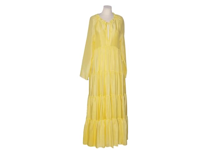 Ermanno Scervino Yellow Neck Tie Detail Long Sleeve Maxi Dress Synthetic  ref.1083145