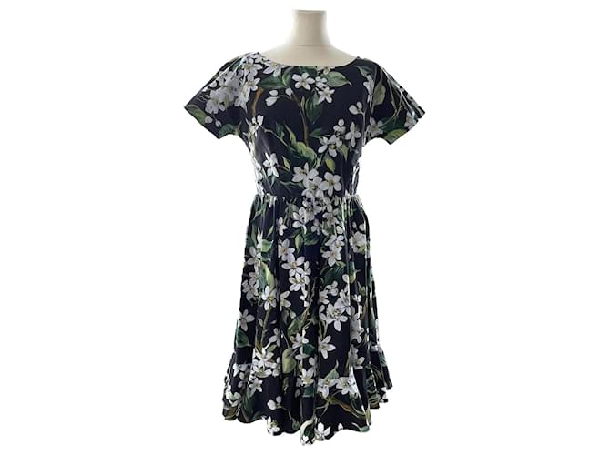 Dolce & Gabbana Tri Color Floral Print Pleates Short Sleeve Dress Synthetic  ref.1083160