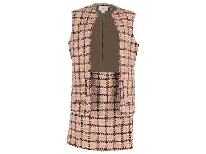 Gucci Checkered Vest and Skirt Set in Beige Lame Tweed Wool  ref.1083222