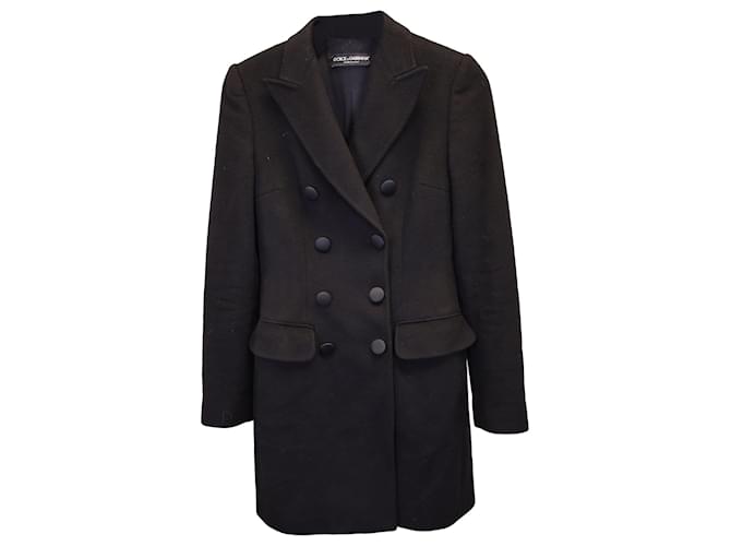 Manteau à boutonnage doublé Dolce & Gabbana en laine noire Cachemire  ref.1083238