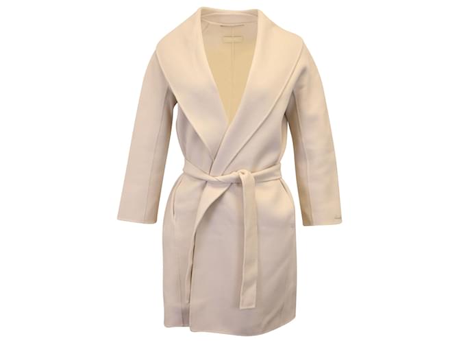 Max Mara Belted Coat in Cream Virgin Wool White  ref.1083241