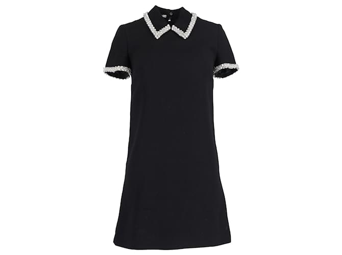 Miu Miu Mini-robe ornée à col et manches en polyester noir  ref.1083242