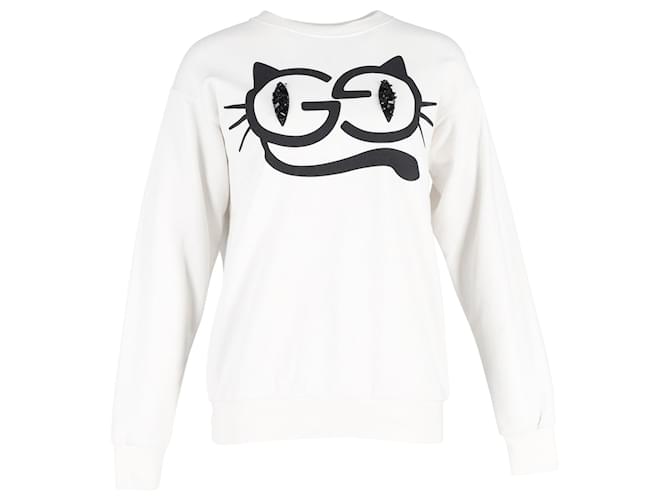 Gucci Embellished Cat Eyes-Printed Sweater in White Cotton  ref.1083245