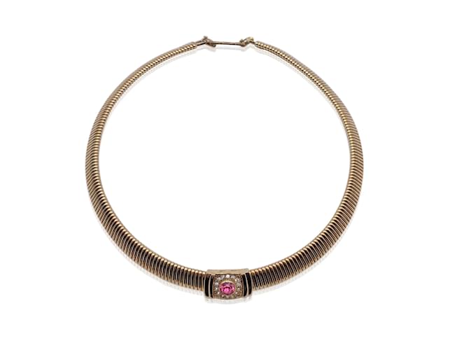 Christian Dior Vintage Gold Metal Necklace Chocker with Crystals Golden  ref.1083255