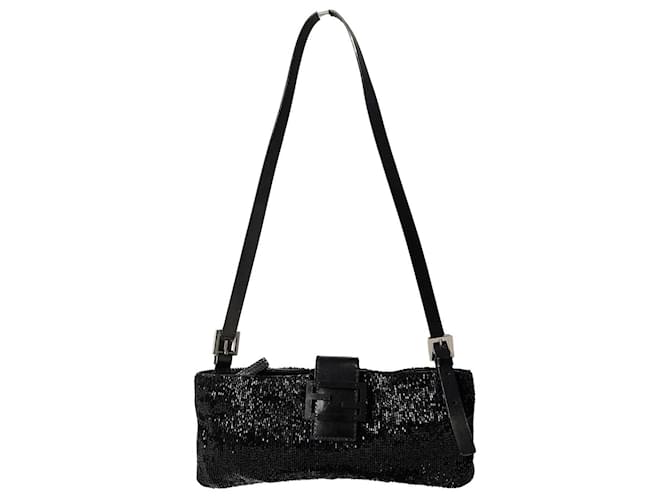 Fendi baguette shoulder bag in coral and black leather  ref.1083260