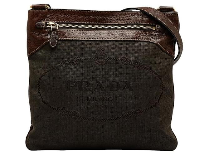 Prada Borsa a tracolla con logo Canapa Marrone Tela  ref.1083263