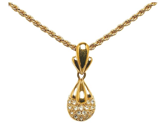 Dior Gold Rhinestone Pendant Necklace Golden Metal Gold-plated  ref.1083396