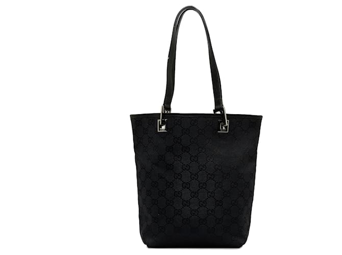 Gucci Black GG Canvas Tote Bag Leather Cloth Pony-style calfskin Cloth  ref.1083428