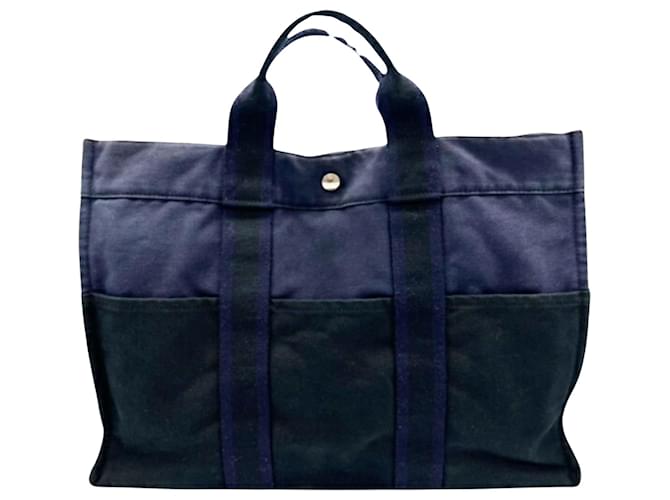 Hermès Fourre Tout Blu navy Tela  ref.1083524