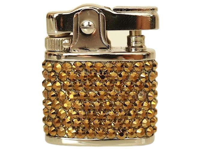 Gucci Italy Gold Tone Crystals Studded Silver Tone Metal Lighter Golden  ref.1083675