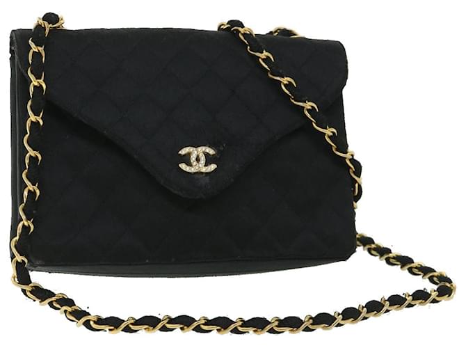 CHANEL Matelasse Chain Shoulder Bag Satin Black CC Auth bs8554  ref.1083986