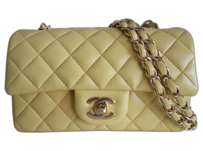 Timeless Chanel Classique bag small model Yellow Leather  ref.1084067