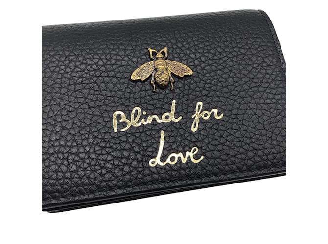 Gucci Black Gold Blind for Love Compact Card Case Wallet