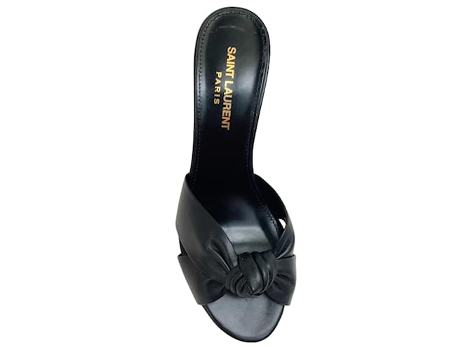 Saint Laurent Black Leather Twist Slide Sandals  ref.1084298