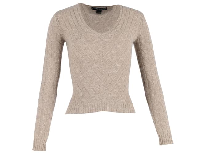 Ralph Lauren V-Neck Knitted Sweater in Beige Cashmere Wool  ref.1084355
